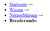 Das Breadcrumb-Grundgerüst, dargestellt als ungeordnete Liste